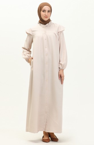 Cotton Rufled Abaya 24Y8921-05 Beige 24Y8921-05