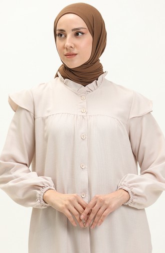 Cotton Rufled Abaya 24Y8921-05 Beige 24Y8921-05