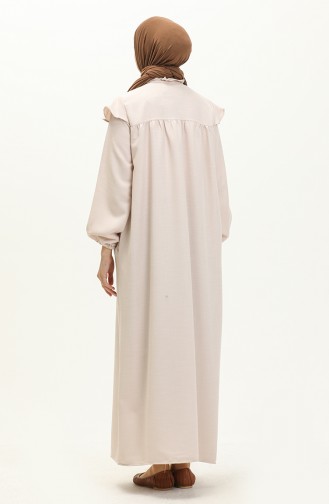 Cotton Rufled Abaya 24Y8921-05 Beige 24Y8921-05