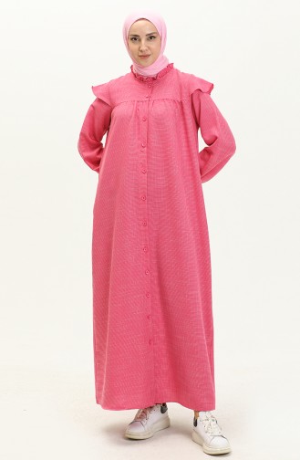 Abaya aus Baumwolle mit Rüschen 24Y8921-06 Rosa 24Y8921-06