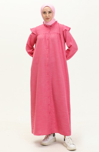 Cotton Ruffled Abaya 24Y8921-06 Pink 24Y8921-06