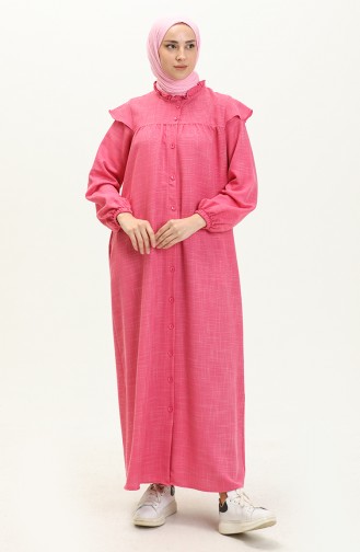 Abaya aus Baumwolle mit Rüschen 24Y8921-06 Rosa 24Y8921-06