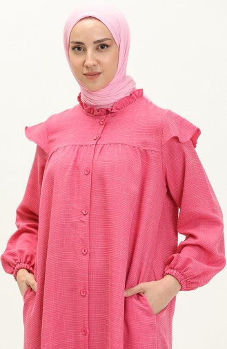 Cotton Ruffled Abaya 24Y8921-06 Pink 24Y8921-06