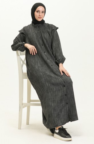 Cotton Ruffled Abaya 24Y8921-07 Black 24Y8921-07