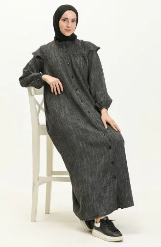 Abaya aus Baumwolle mit Rüschen 24Y8921-07 Schwarz 24Y8921-07