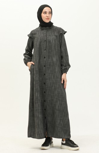 Cotton Ruffled Abaya 24Y8921-07 Black 24Y8921-07