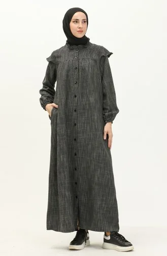 Abaya aus Baumwolle mit Rüschen 24Y8921-07 Schwarz 24Y8921-07