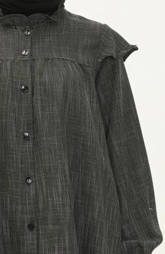 Abaya aus Baumwolle mit Rüschen 24Y8921-07 Schwarz 24Y8921-07