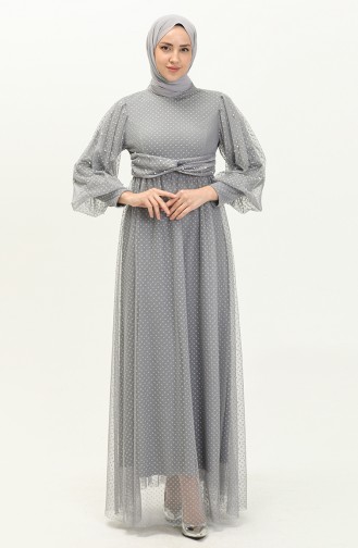 Gray Hijab Evening Dress 14358