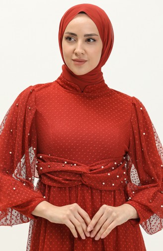 Brick Red Hijab Evening Dress 14360