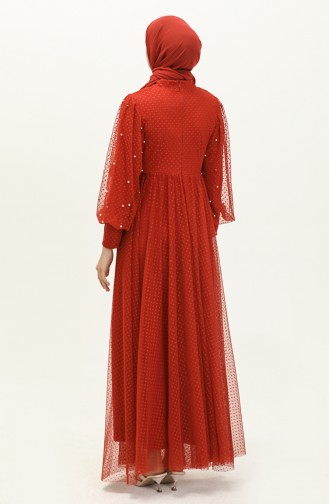 Brick Red Hijab Evening Dress 14360