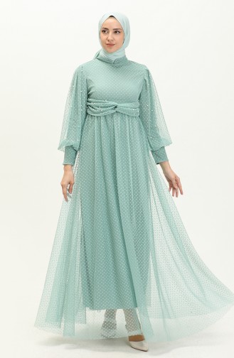Mint Green Hijab Evening Dress 14359