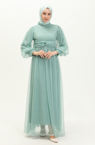 Mint Green Hijab Evening Dress 14359