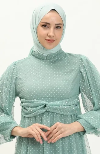 İnci Detaylı Tül Abiye Mint 12238