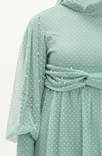 Mint Green Hijab Evening Dress 14359