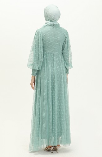 Mint Green Hijab Evening Dress 14359