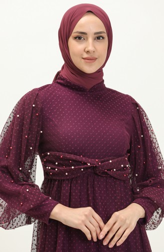 Plum Hijab Evening Dress 14361