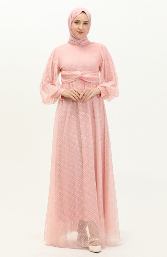 Powder Hijab Evening Dress 14363