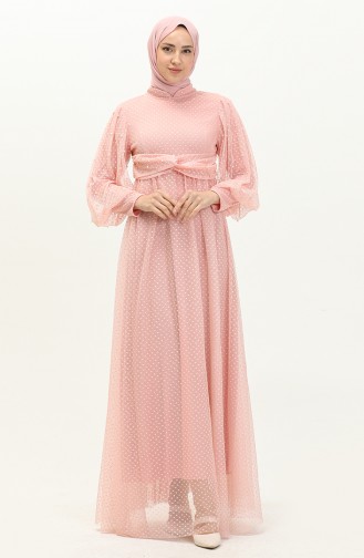 Powder Hijab Evening Dress 14363