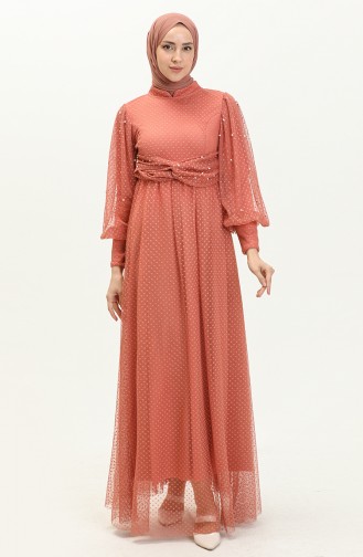 Salmon Hijab Evening Dress 14365