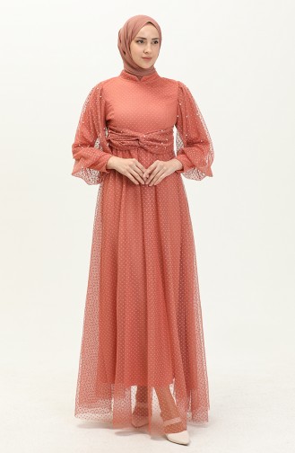 Salmon Hijab Evening Dress 14365