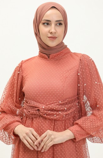Salmon Hijab Evening Dress 14365