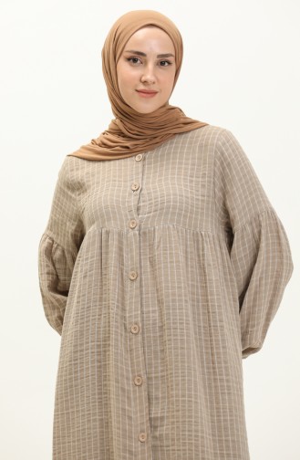 Müslin Kumaş Kareli Elbise 24Y8863-05 Vizon