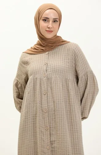 Müslin Kumaş Kareli Elbise 24Y8863-05 Vizon
