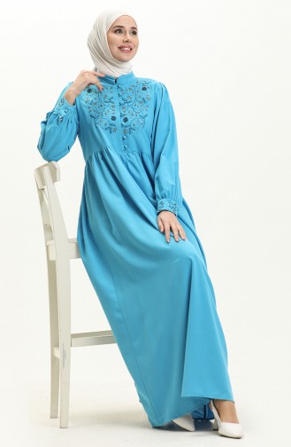 Besticktes Leinenkleid 24Y8952-03 Blau 24Y8952-03