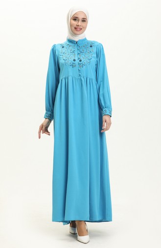 Besticktes Leinenkleid 24Y8952-03 Blau 24Y8952-03