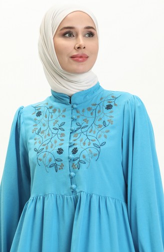 Besticktes Leinenkleid 24Y8952-03 Blau 24Y8952-03