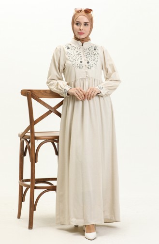 Besticktes Leinenkleid 24Y8952-05 Beige 24Y8952-05
