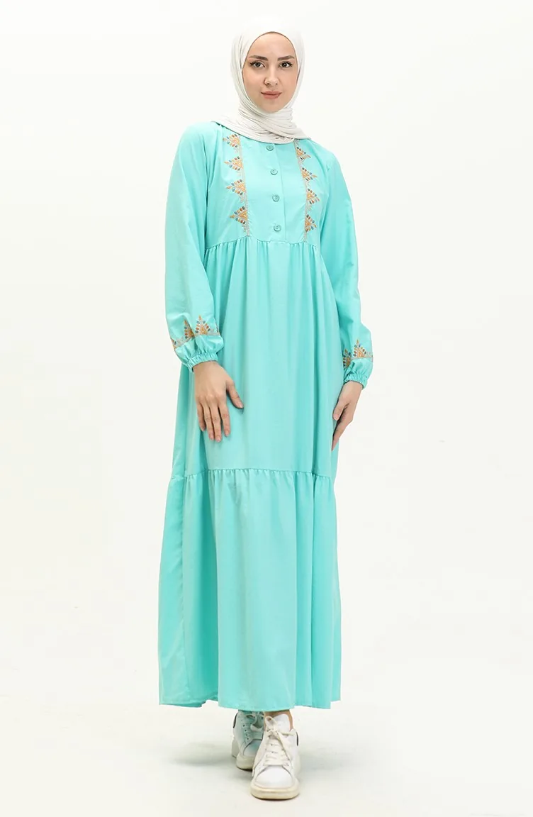 Robe Plissée Brodée 24Y8959-01 Bleu menthe 24Y8959-01