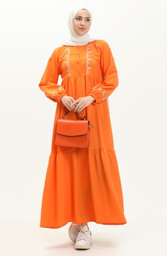 Embroidered Shirred Dress 24Y8959-02 Orange 24Y8959-02