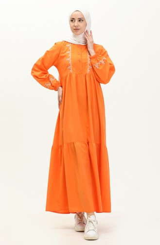Gesticktes gerafftes Kleid 24Y8959-02 Orange 24Y8959-02