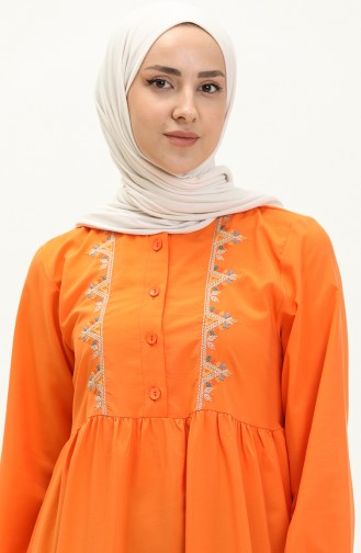 Gesticktes gerafftes Kleid 24Y8959-02 Orange 24Y8959-02
