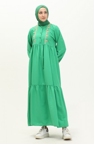 Nakışlı Büzgülü Elbise 24Y8959-05 Yeşil