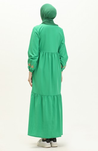 Nakışlı Büzgülü Elbise 24Y8959-05 Yeşil