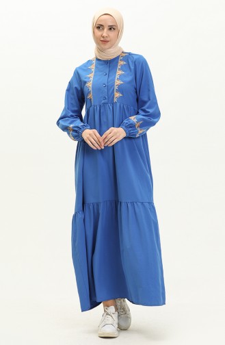 فستان مطرز مطوي  24Y8959-08 أزرق ملكي 24Y8959-08