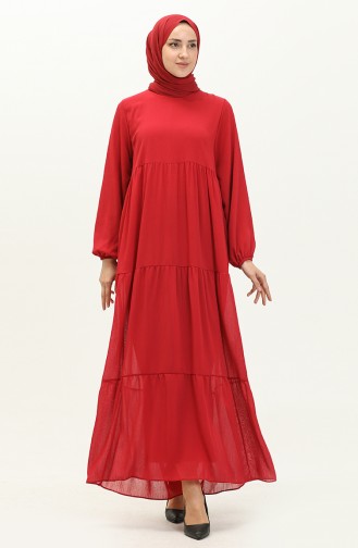 Elastic Sleeve Chiffon Dress 24y8961-01 Claret Red 24Y8961-01