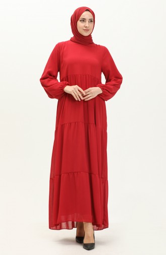 Elastic Sleeve Chiffon Dress 24y8961-01 Claret Red 24Y8961-01