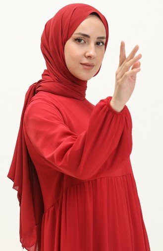 فستان شيفون مطاط الأكمام 24Y8961-01 أحمر غامق 24Y8961-01