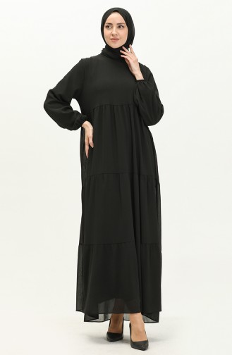  Elastic Sleeve Chiffon Dress 24Y8961-02 Black 24Y8961-02