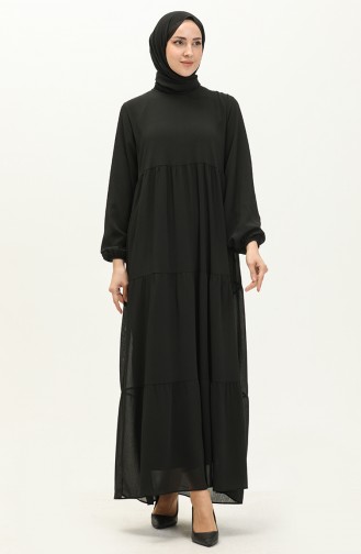  Elastic Sleeve Chiffon Dress 24Y8961-02 Black 24Y8961-02