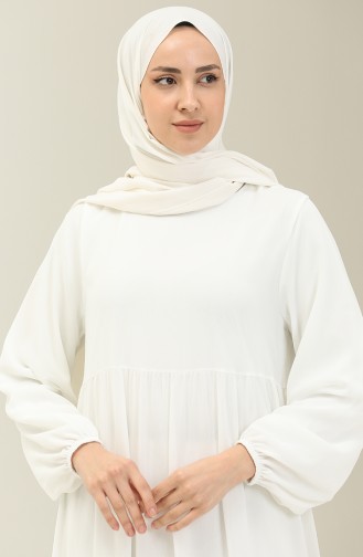 Kol Ucu Lastikli Şifon Elbise 24Y8961-04 Beyaz