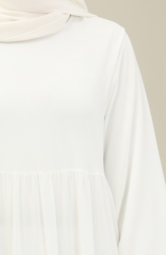 Kol Ucu Lastikli Şifon Elbise 24Y8961-04 Beyaz