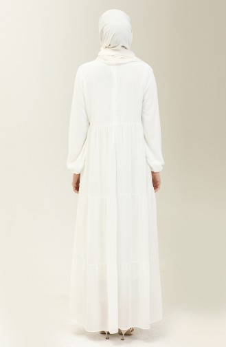 Kol Ucu Lastikli Şifon Elbise 24Y8961-04 Beyaz