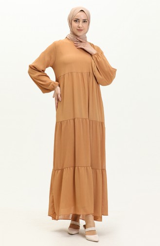  Elastic Sleeve Chiffon Dress  24Y8961-08  Milk Coffee  24Y8961-08