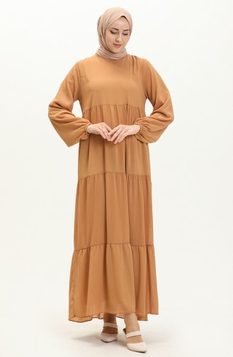  Elastic Sleeve Chiffon Dress  24Y8961-08  Milk Coffee  24Y8961-08