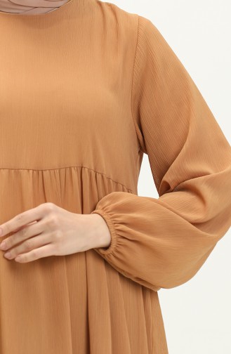 Robe en Mousseline à Manches élastiques 24Y8961-08 Café au Lait 24Y8961-08